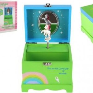 Skříňka šperkovnice jednorožec hrající na natažení dřevo