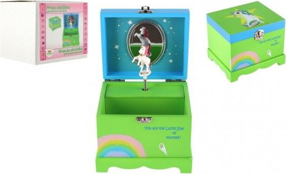 Skříňka šperkovnice jednorožec hrající na natažení dřevo