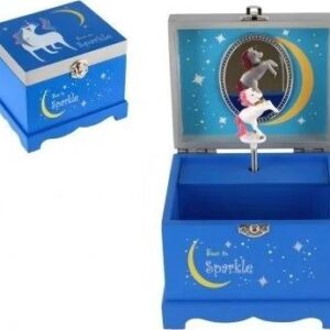 Skříňka šperkovnice jednorožec hrající na natažení dřevo