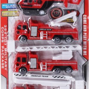 Wiky Vehicles Hasičský set auto na zpětné natažení 17 cm 5 ks
